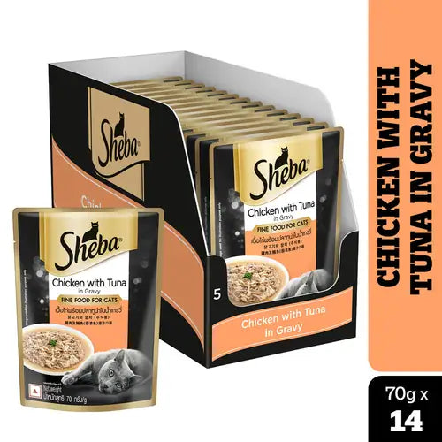 Sheba Chicken With Tuna In Gravy and Tuna Pumpkin & Carrot In Gravy Rich Premium Adult Fine Cat Wet Food Combo image 2