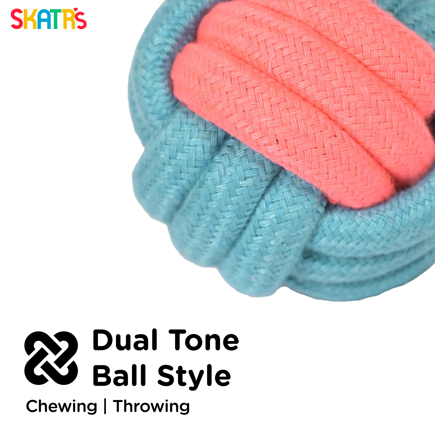 Skatrs Ball Shaped Rope Chew Toy for Dogs and Cats (Pink/Sky Blue) image 2