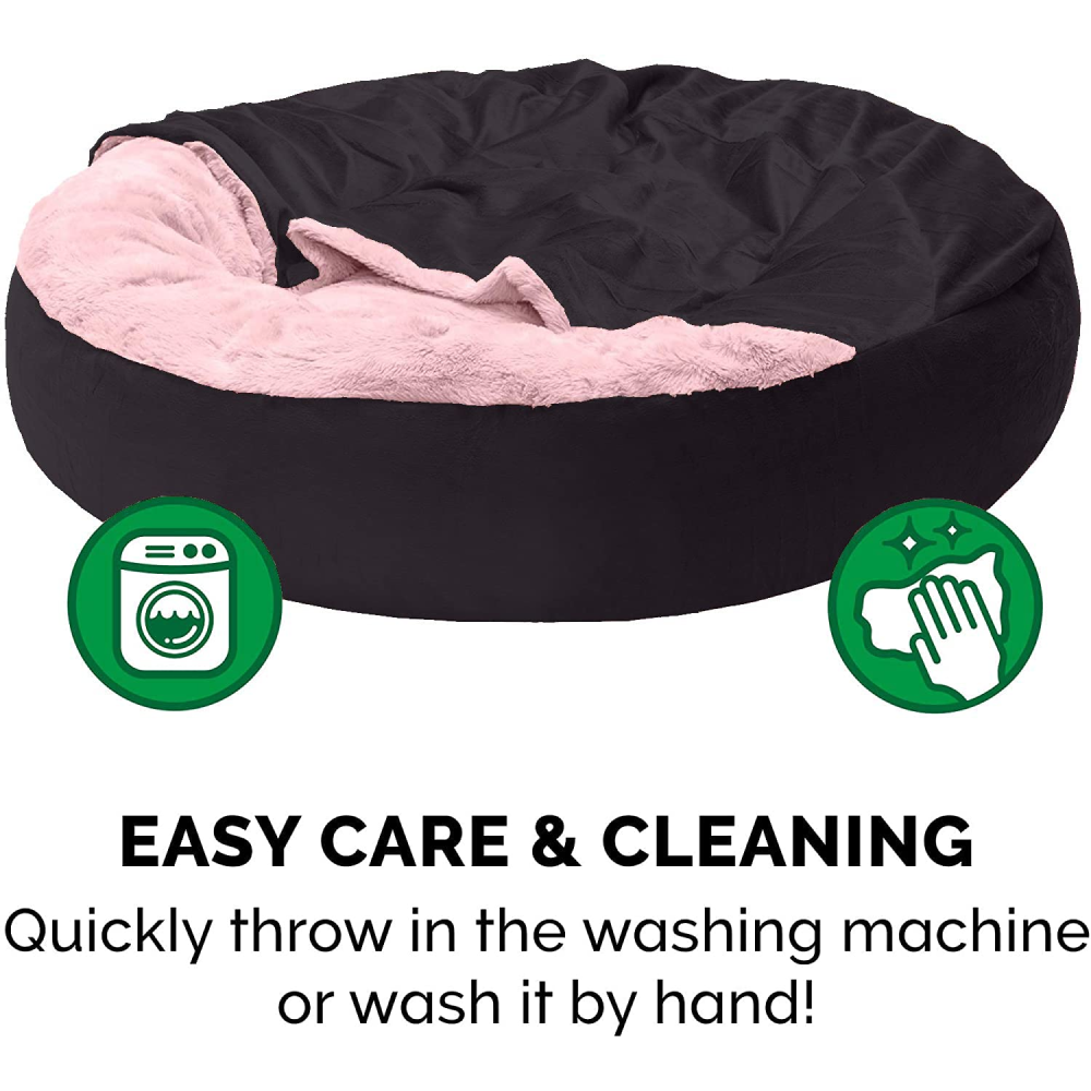 Fluffy Petslover Calming Anti Anxiety Hooded Fabric Bed with Attached Blanket for Dogs and Cats (Black) image 4