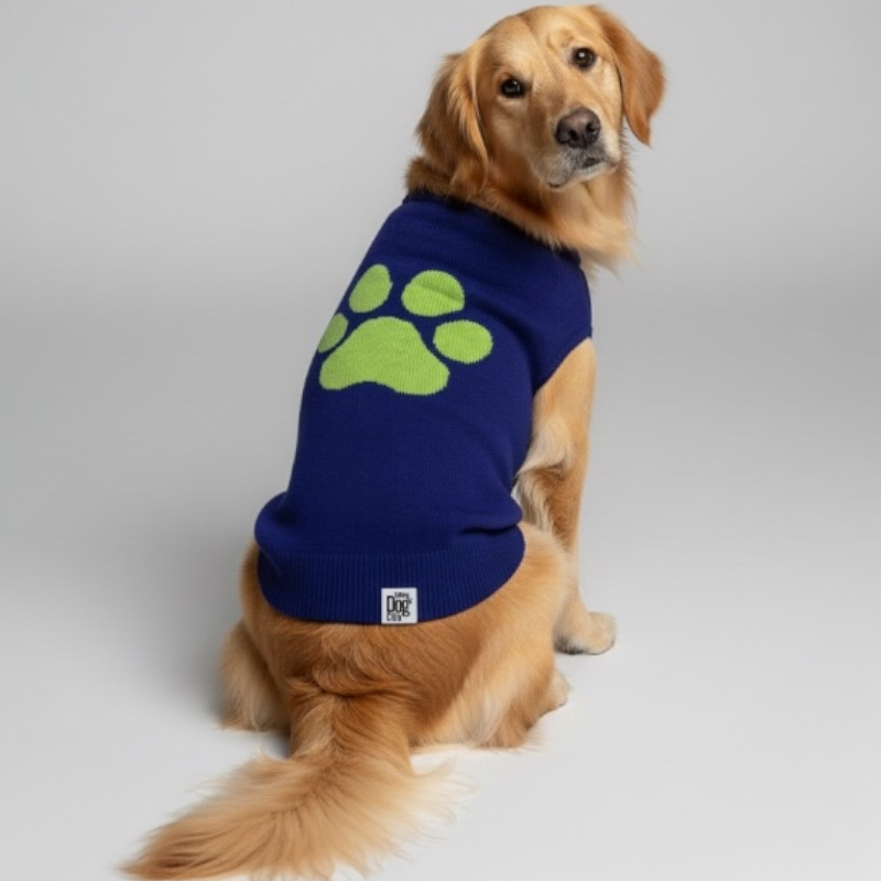 Talking Dog Club Bright Winter High Paw Jumper Sweater for Dogs (Blue)