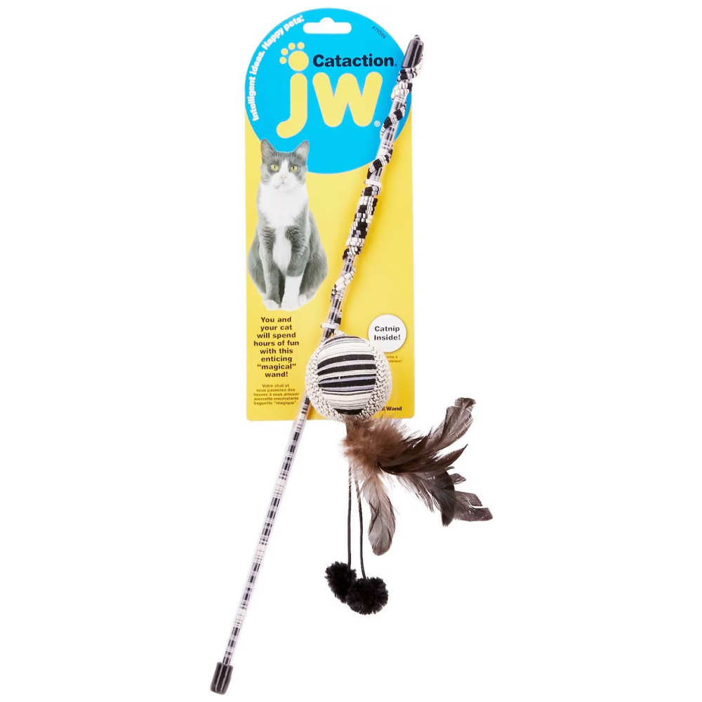 JW Cataction Ball with Catnip and Wand Toy for Cats (Black/White) image 3