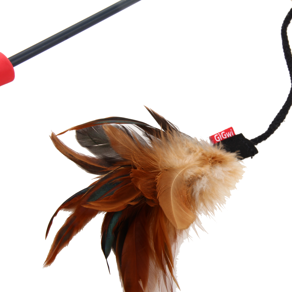 GiGwi Feather Teaser Catwand with Natural Feather Plush Tail & TPR Handle Toy for Cats (Red/Natural) image 5