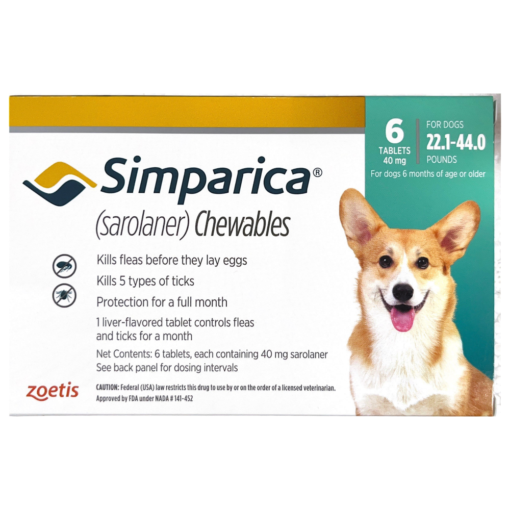 Zoetis Simparica (Sarolaner) Tick & Flea Control Tablet for (10 to 20 kg) Dogs (6 tablets)