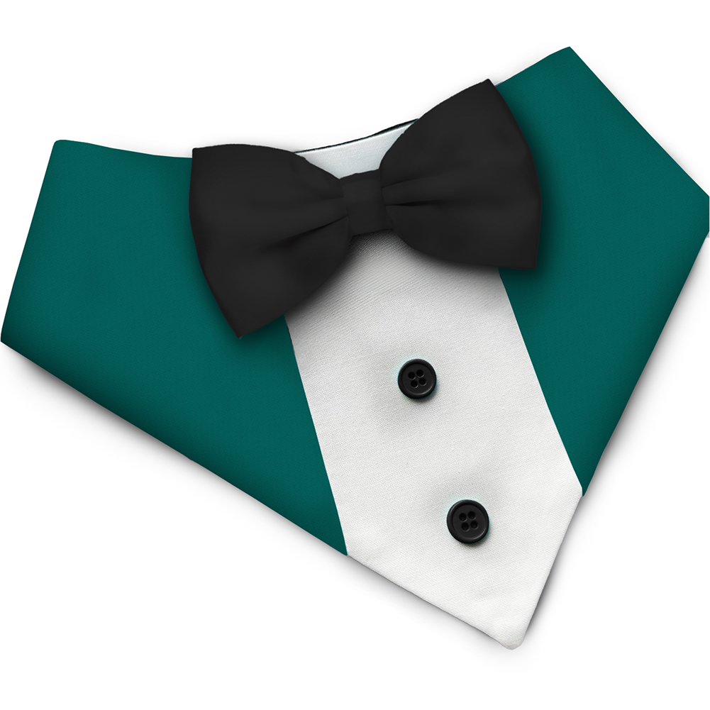 PawsIndia Peacock Green Tuxedo Bandana with Black Bow for Dogs and Cats