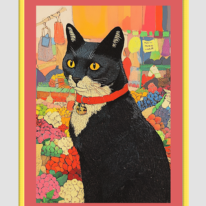 EverythingBoho Cat in Local Market Framed Art (Yellow)