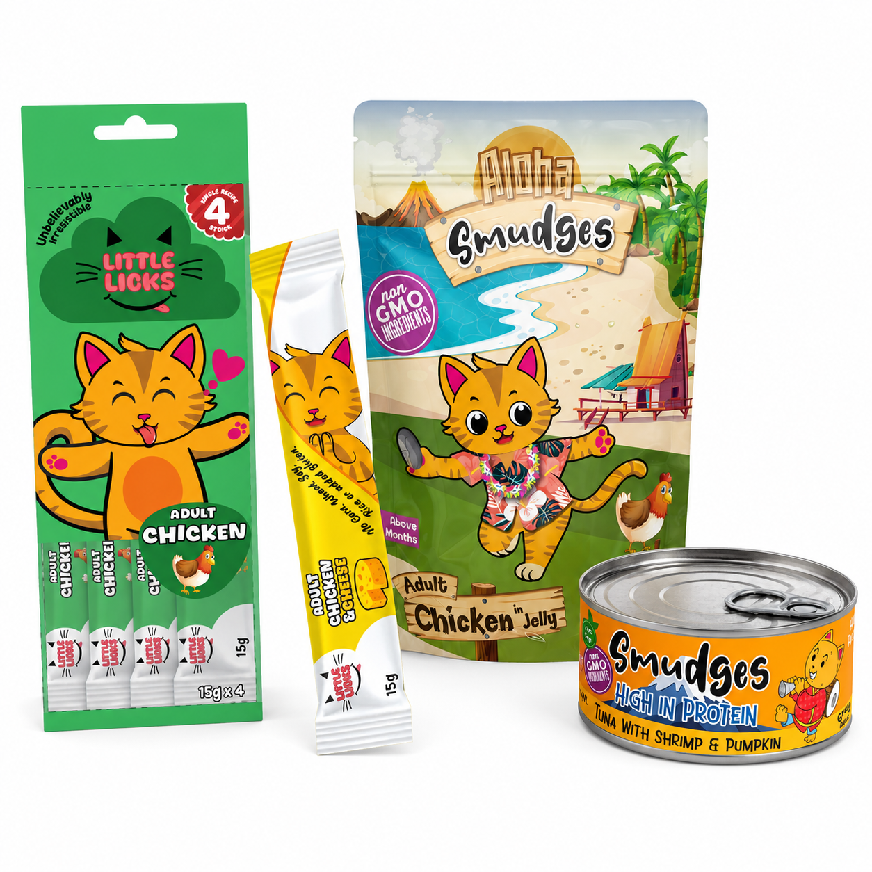 Smudges Tuna Flakes with Shrimp & Pumpkin and Ocean Fish & Salmon and Chicken & Cheese and Chicken Adult Cat Treats & Wet Food image 2
