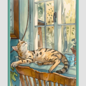 EverythingBoho The Chilling Cat Boho Wall Art (Olive Green)