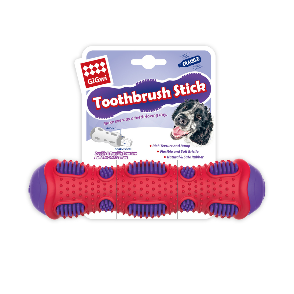 GiGwi Toothbrush Stick with Crackle Toy for Dogs(Red & Purple)