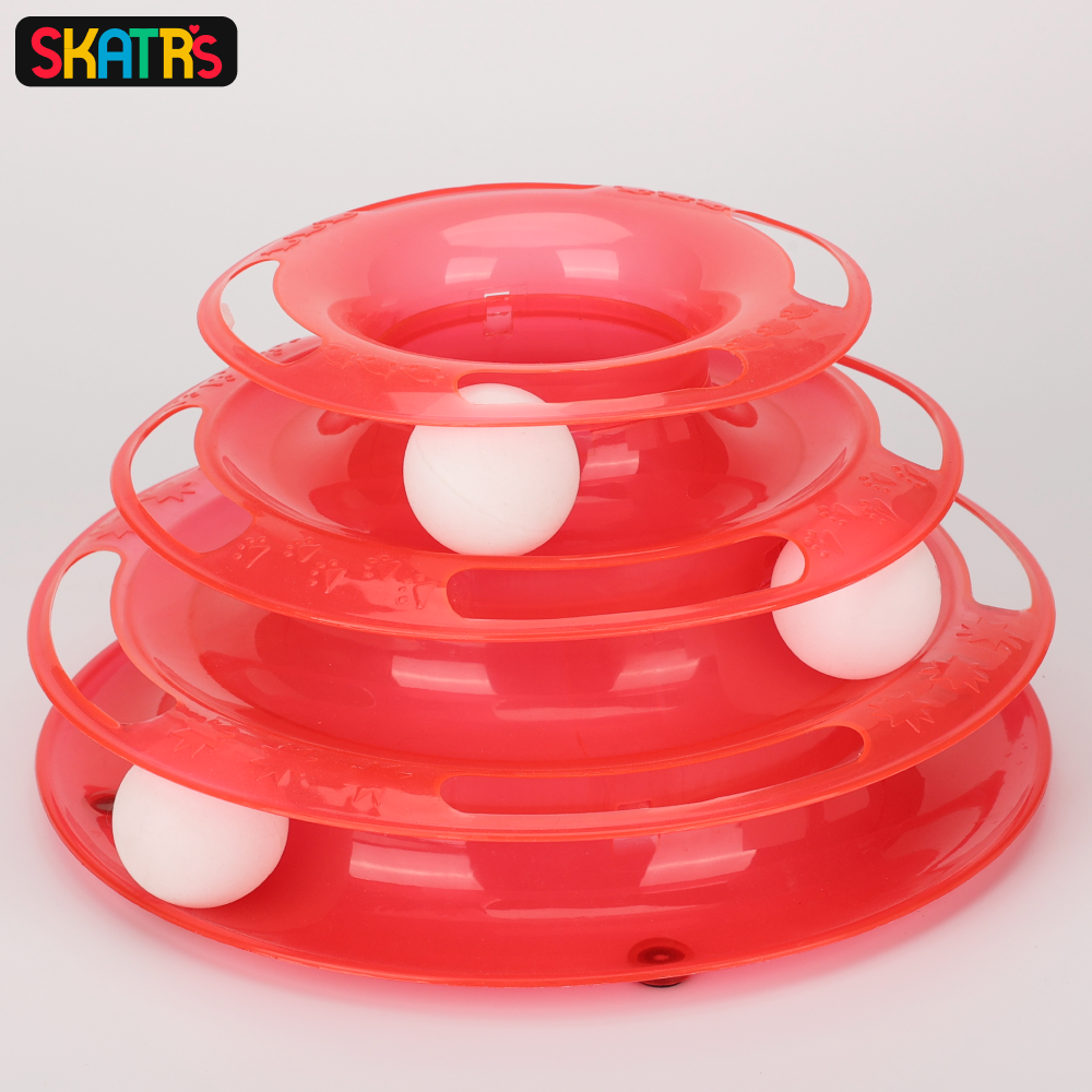 Skatrs Interactive 3 Level Tower Track with Balls Toy for Cats (Red) image 4