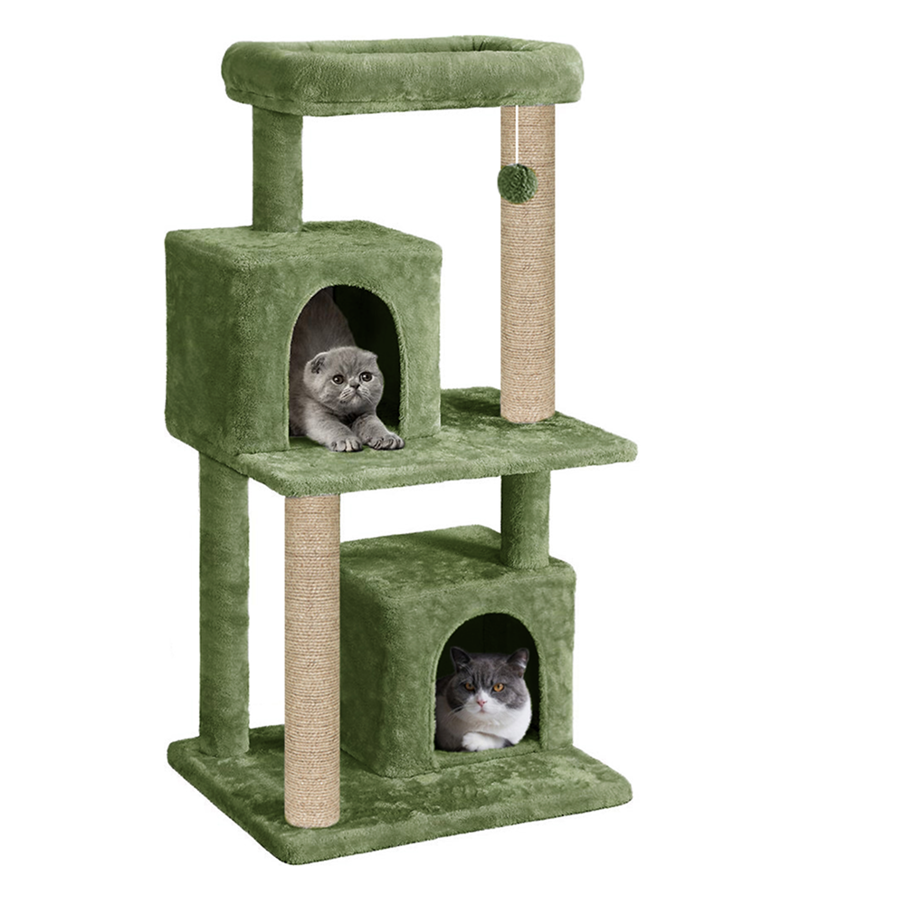 Furrlovers Multi Level Plush Cat Tree with Jute Scratching Posts & 2 Condos (Green)