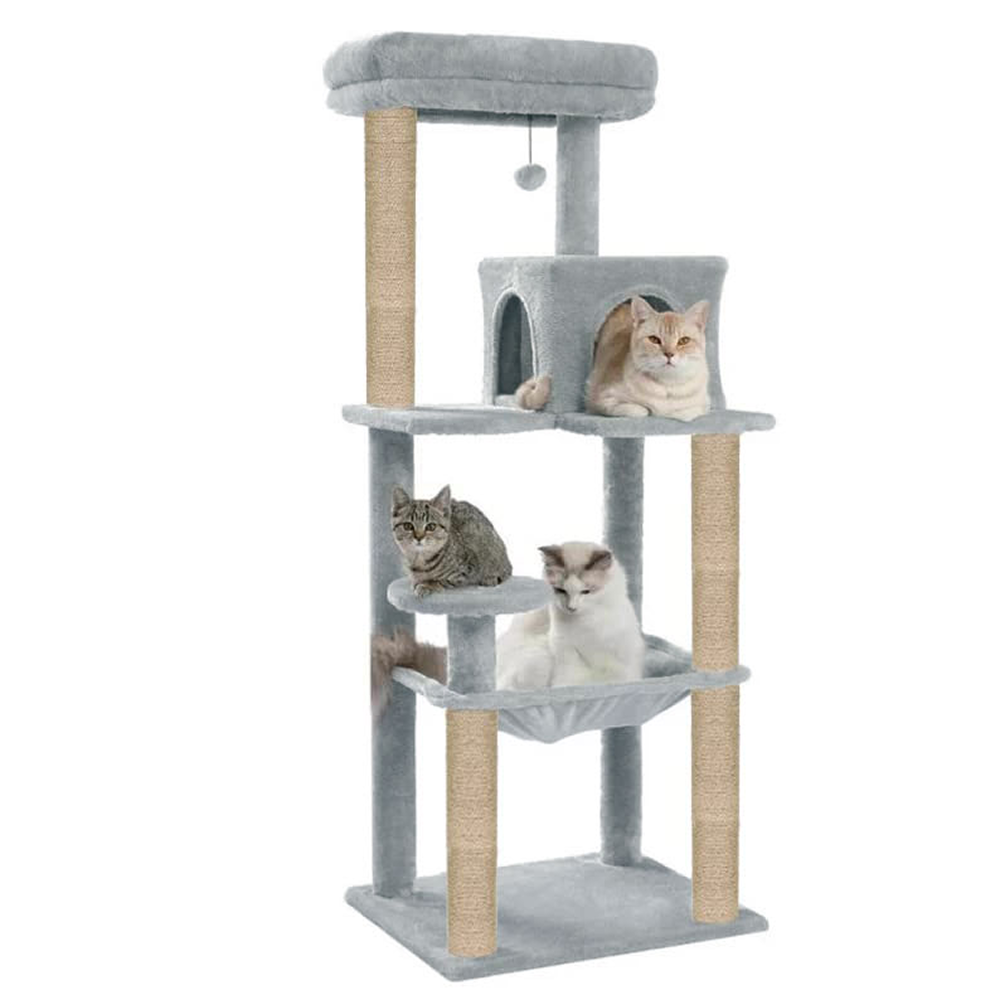 Furrlovers Cat Tree with Condo, Hammock, Hanging Ball & Jute Rope Scratching Posts (Grey)