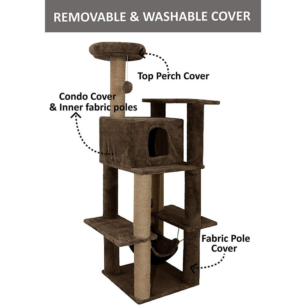 Furrlovers Multilevel Soft Fur Cat Tree with Condo, Hammock & Sisal Scratching Posts (Brown) image 2
