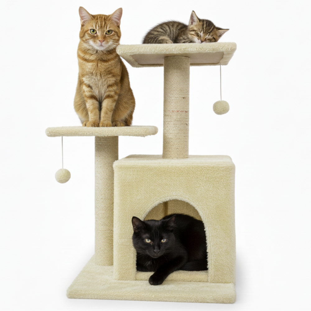 Skatrs Cat Tree with Sisal Rope, Scratching Post, Condo & Hanging Toys for Cats & Kittens (Beige)