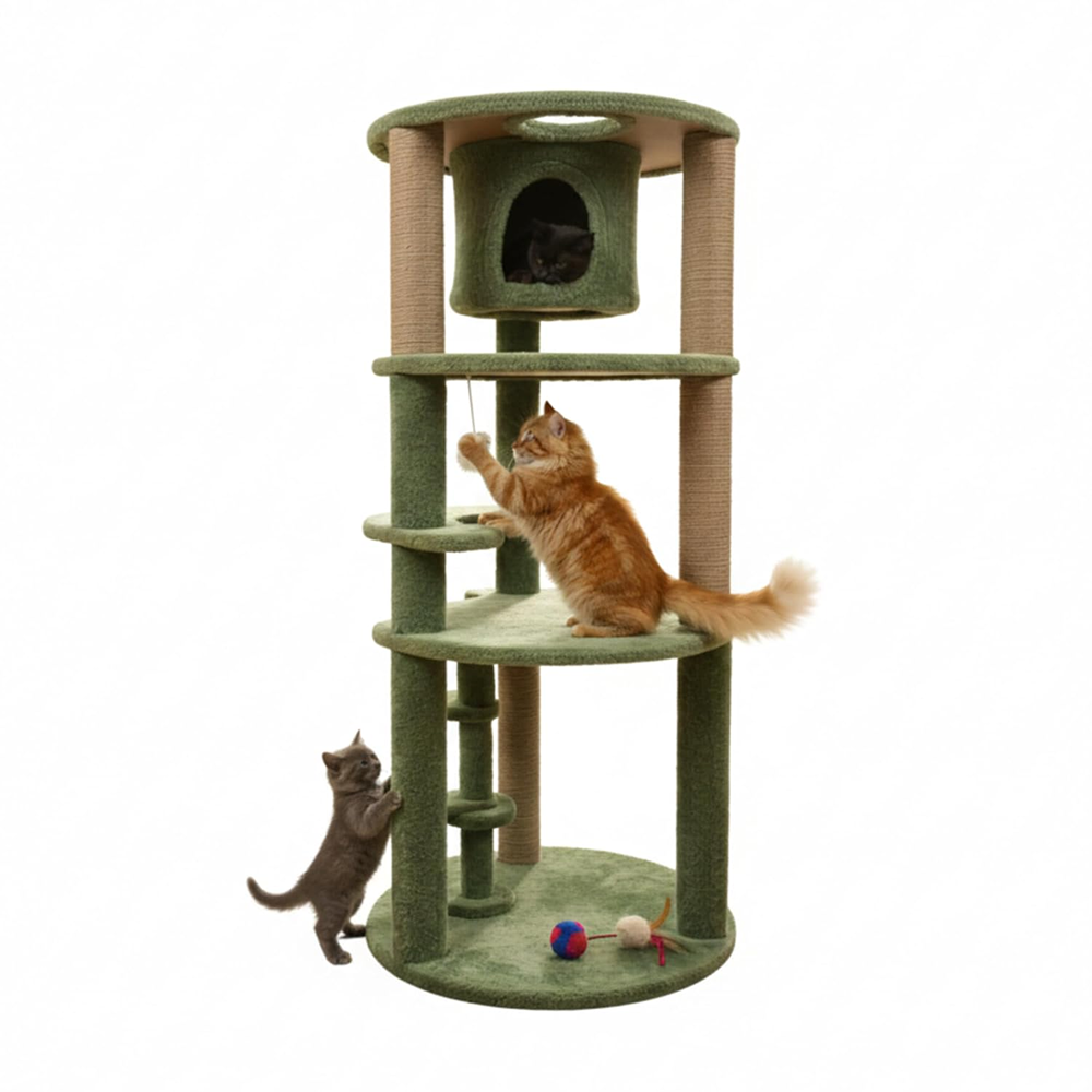 Furrlovers Multi Level Cat Tree with Condo & Jute Scratching Posts (Green)
