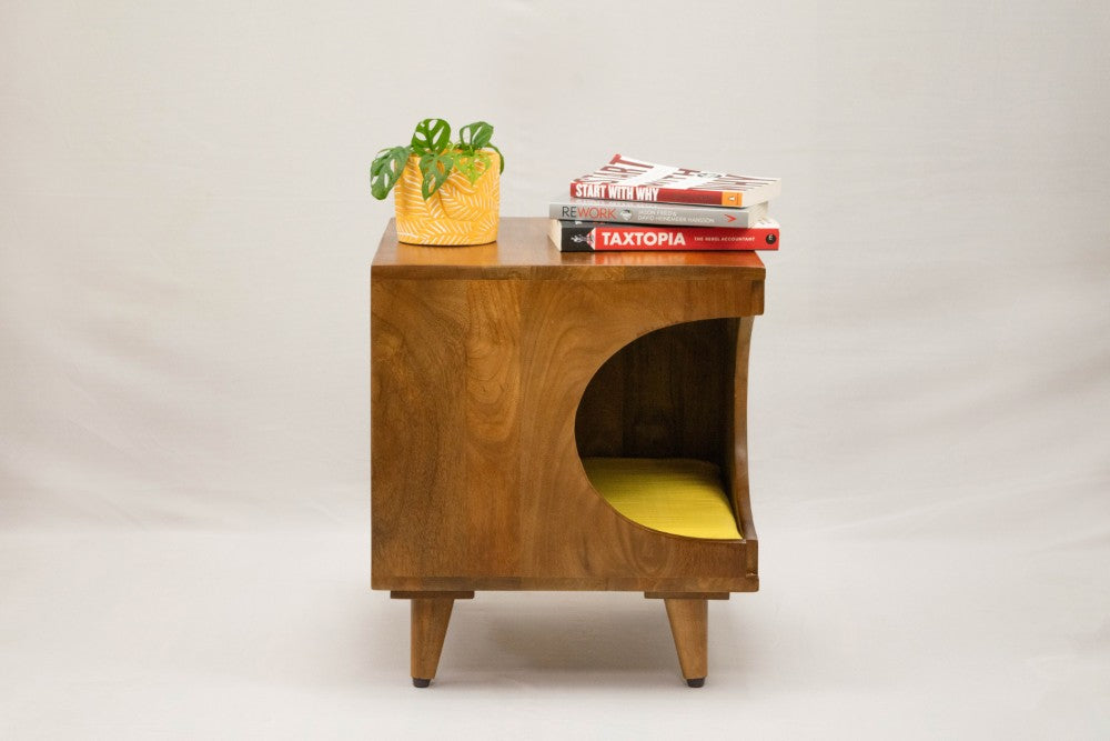 FurryLiving Wally Side Table with Cushion for Small Dogs and Cats (Honey/Yellow Cushion) image 4