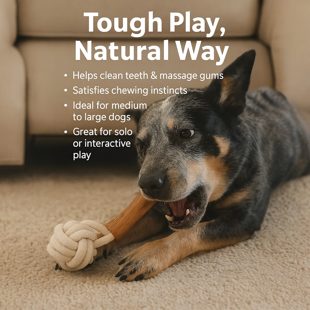 Talking Dog Club Natural Ball & Stick Tug Toy for Dogs (White and Brown) image 3