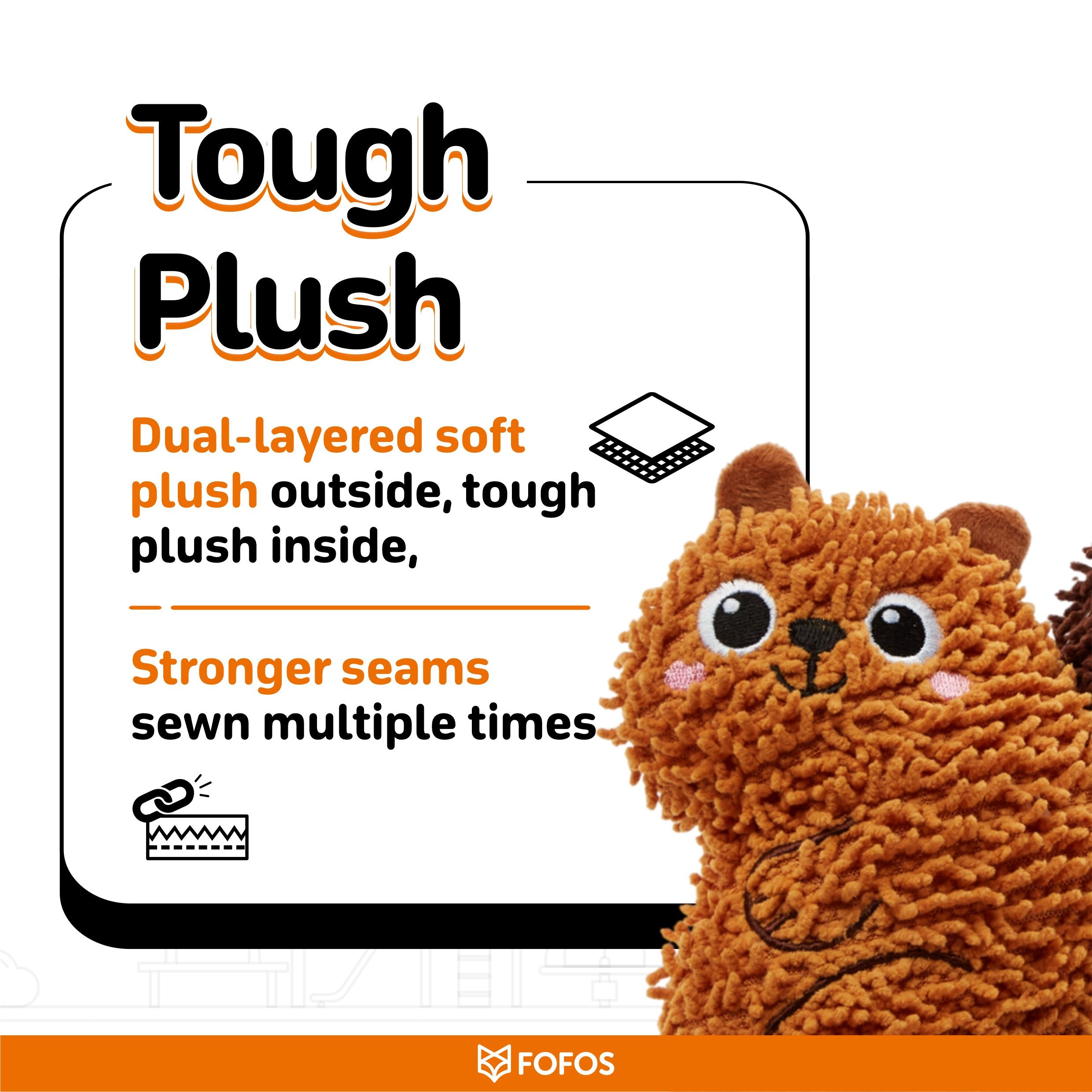 Fofos Squirrel Tough Plush Toy for Dogs (Brown) image 3