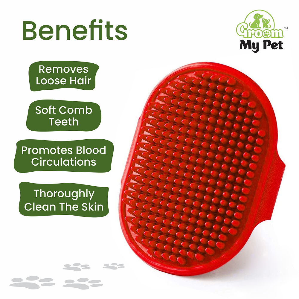 Groom My Pet Bathing & Grooming Hand Brush for Dogs and Cats (Red) image 4