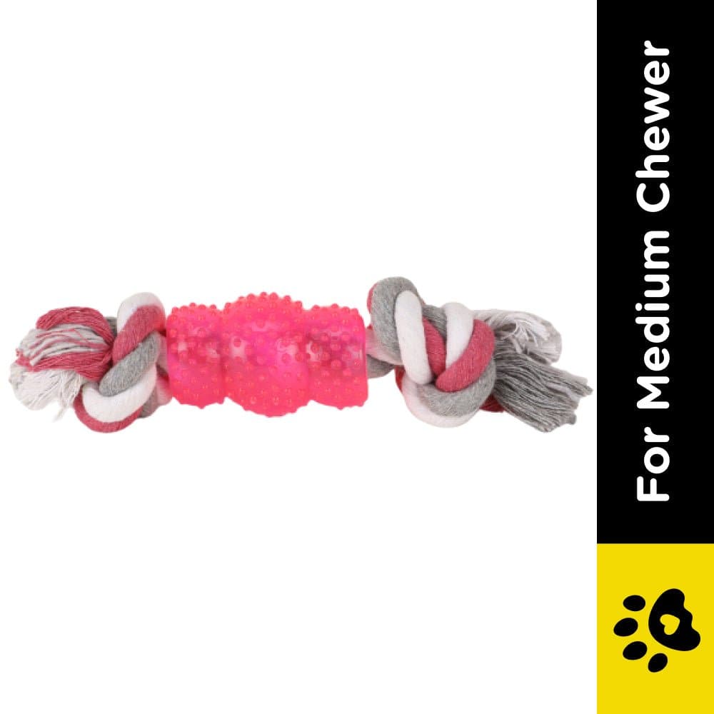Basil Cotton Rope Rubber Chew Toy with Hard TPR Centre for Dogs (Pink) image 2
