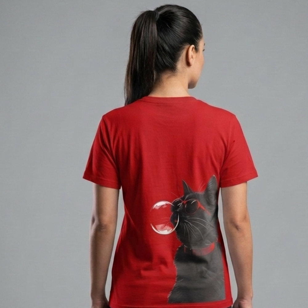 Skatrs Midnight Meow Oversized Tee for Men and Women (Red)