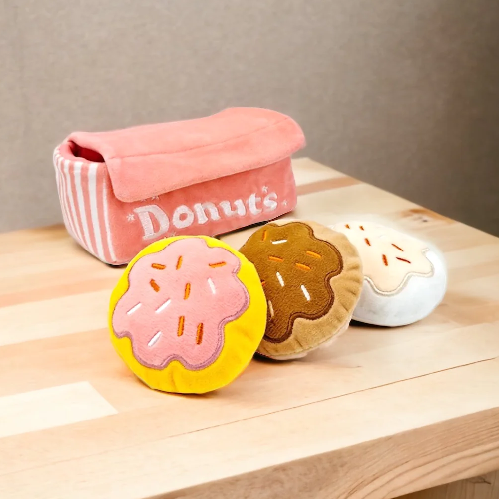 Talking Dog Club Donut Box with 3 Detachable Donut Interactive Plush Toy for Dogs (Pink) image 2