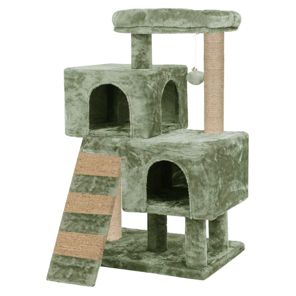 Furrlovers Kitten Cat Tree Scratching Post with Ladder, Condo & Jute Rope (Green) image 1