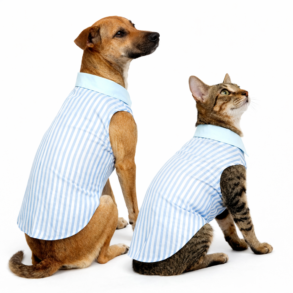 Skatrs Cotton Shirt for Dogs and Cats (Blue and White Stripes)