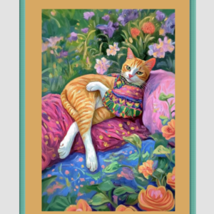 EverythingBoho Miss Cat At Leisure Wall Art (Bottle Green)