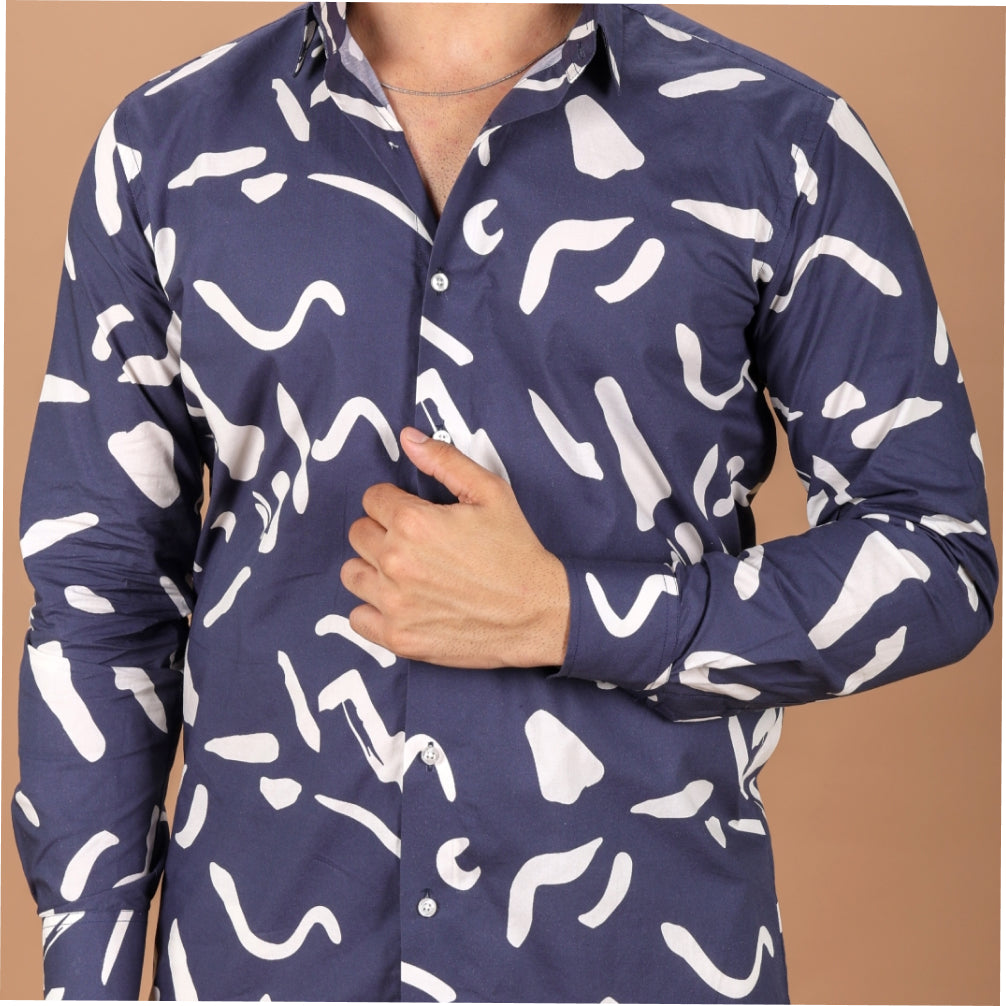 15 Buttons Sapphire Pet Parent Shirt for Men (Navy/White) image 3
