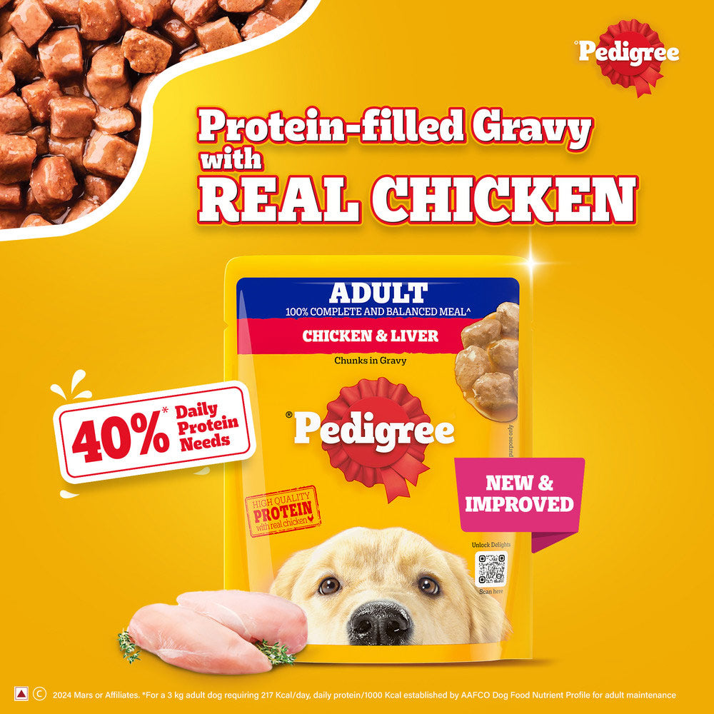 Pedigree Chicken and Liver Chunks in Gravy Adult Dog Wet Food (70g) image 8