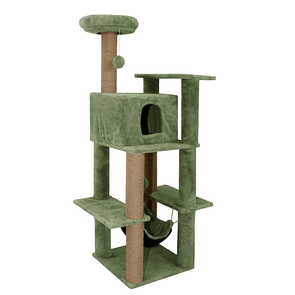 Furrlovers Multilevel Soft Fur Cat Tree with Condo, Hammock & Sisal Scratching Posts (Green)