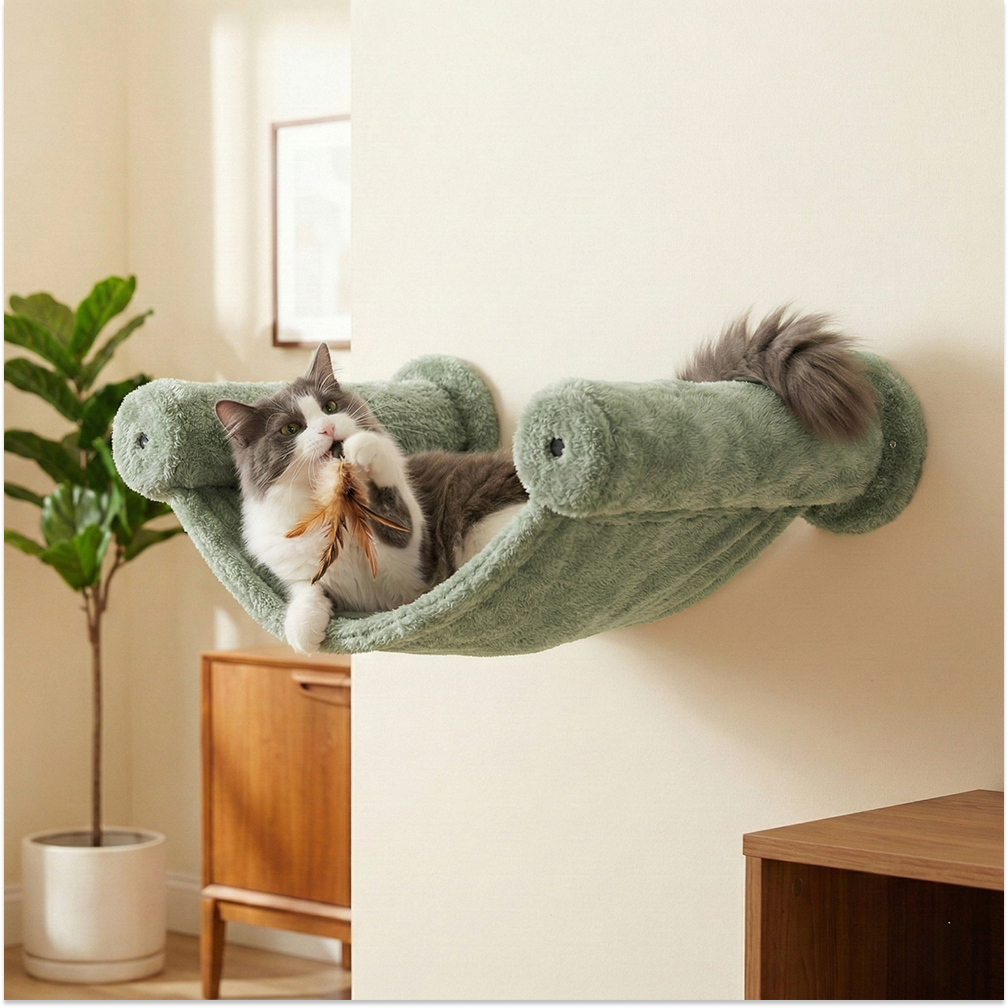 Furrlovers Wall Mounted Hammock with Plush Fabric for Cats (Green) image 1