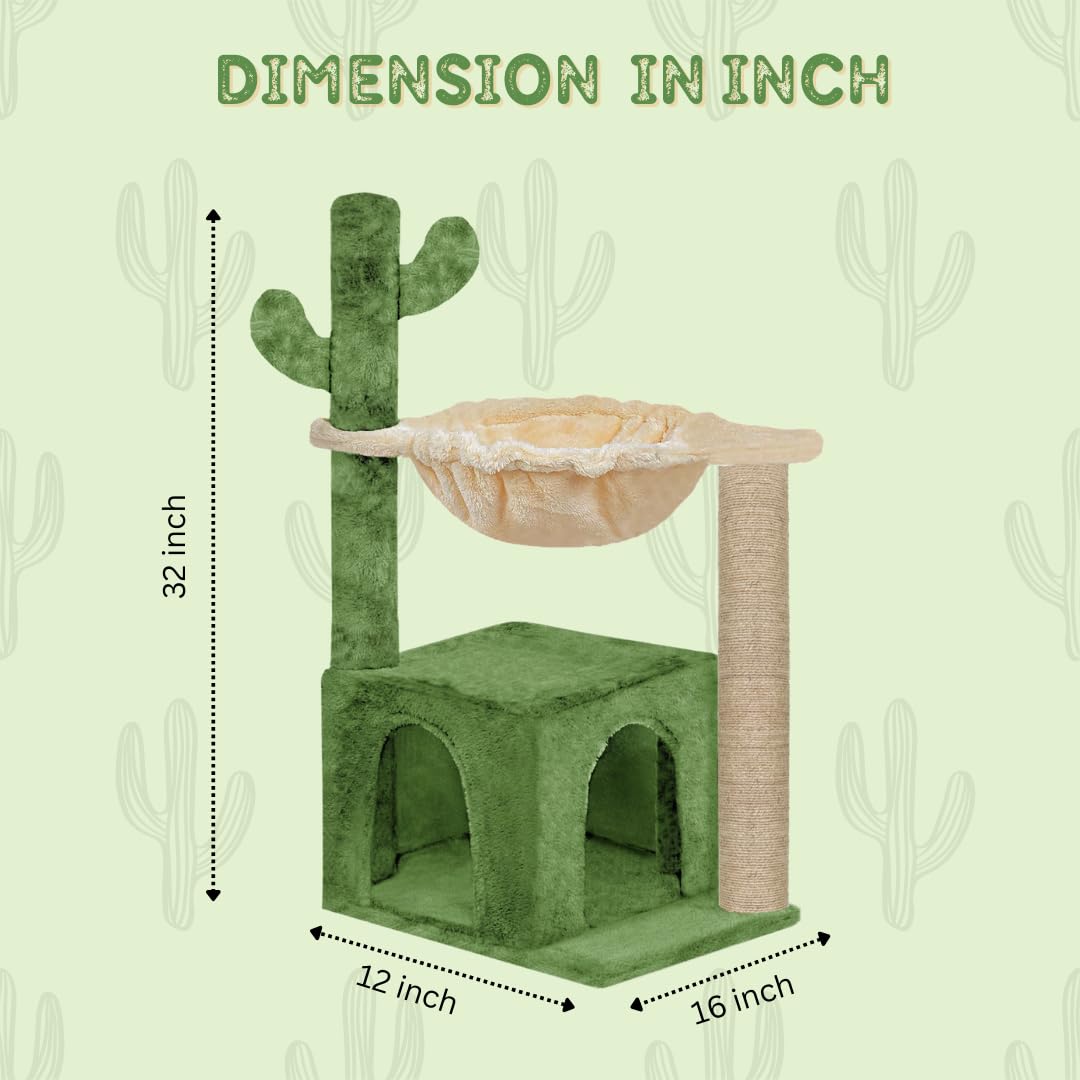 Furrlovers Cactus Cat Tree with Condo Hammock & Scratching Post (Green) image 5