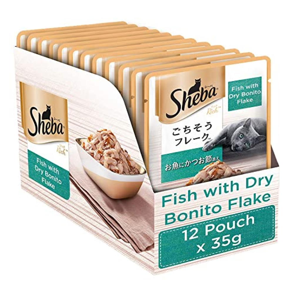Sheba Fish with Dry Bonito Flake, Skipjack & Salmon Fish and Fish with Sasami Cat Wet Food Combo image 8