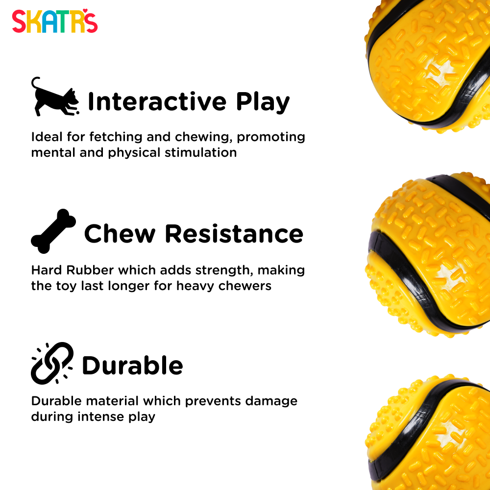 Skatrs Rubber Ball Toy for Dogs and Cat (Yellow) image 3