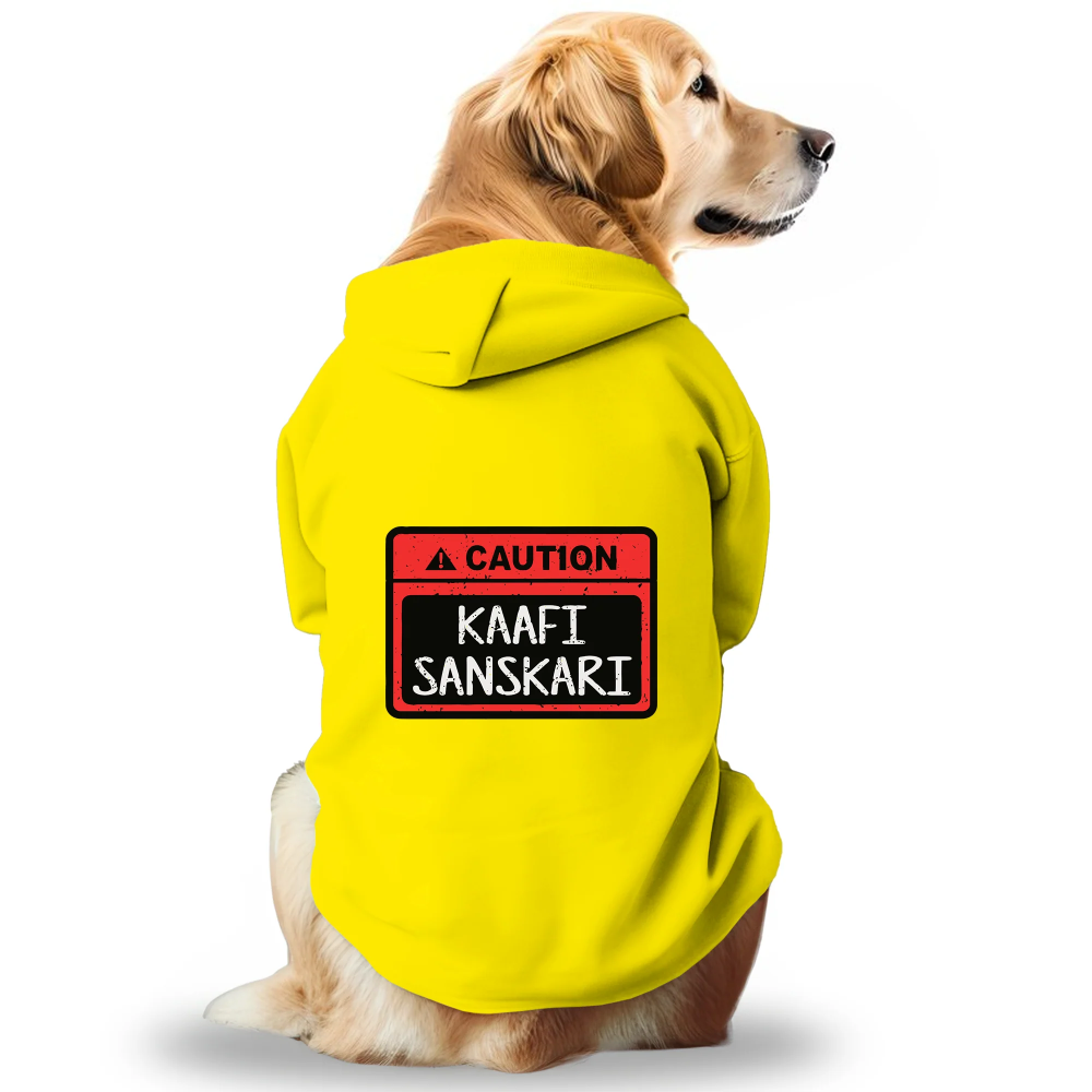 Pawsindia Caution Kaafi Sanskari Hoodie for Dogs (Yellow) image 1