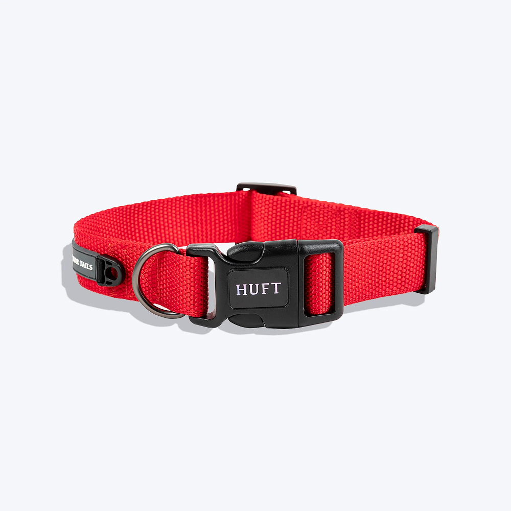 HUFT Basics Adjustable Nylon D Ring Collar for Dogs (Crimson Red)