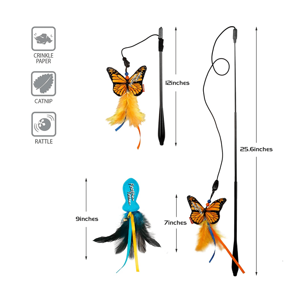 Gigwi FishYellow Butterfly with Flexible Rod Crinkle Paper Catnip and Bell Feather Teaser for Cats image 2