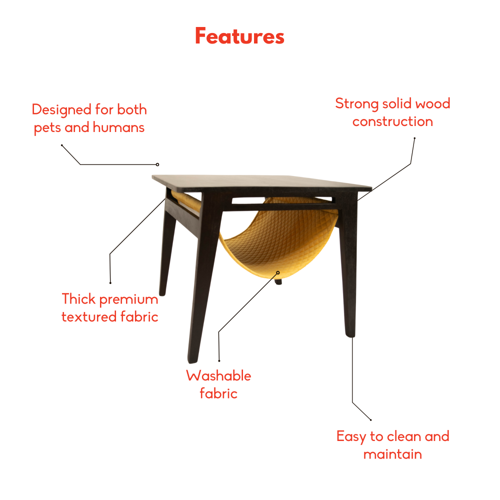 FurryLiving Lola Side Table with Perch Fabric for Cats (Dark Brown/Yellow) image 4