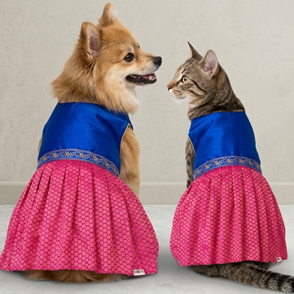 Skatrs Ethnic Lehenga Dress for Dogs and Cats (Royal Pink & Blue) image 9