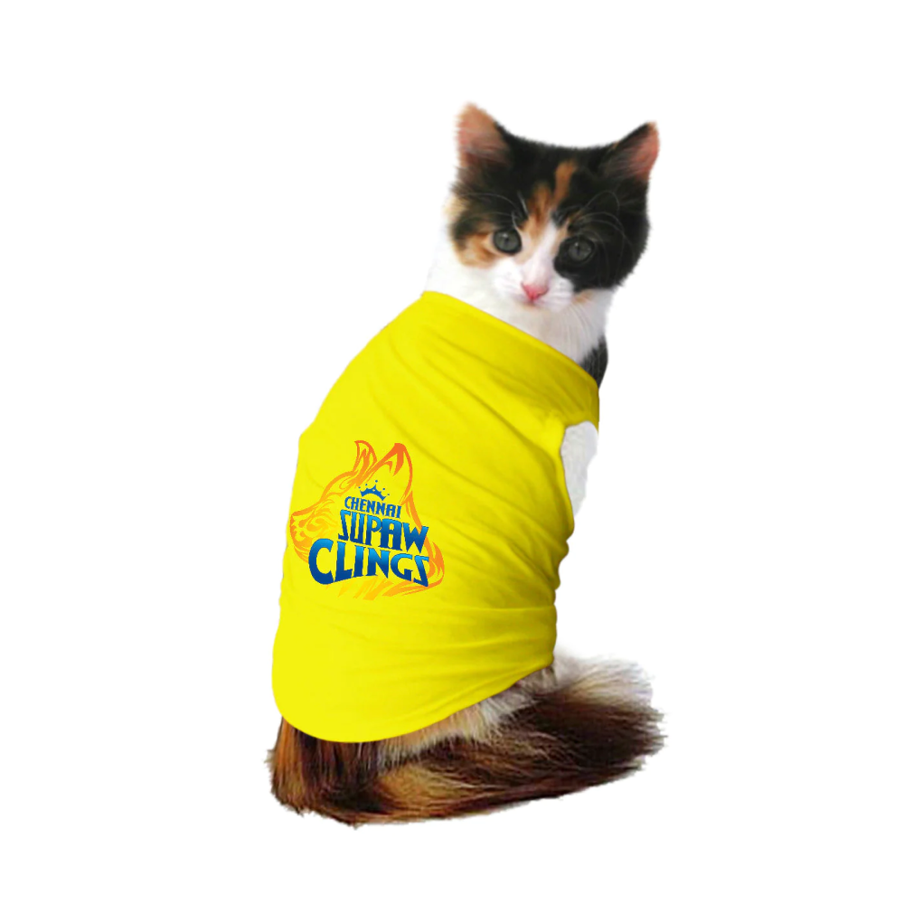 Ruse IPL "Chennai Supaw Clings" Printed Tank Jersey for Cats (Yellow) | Indian Pet League