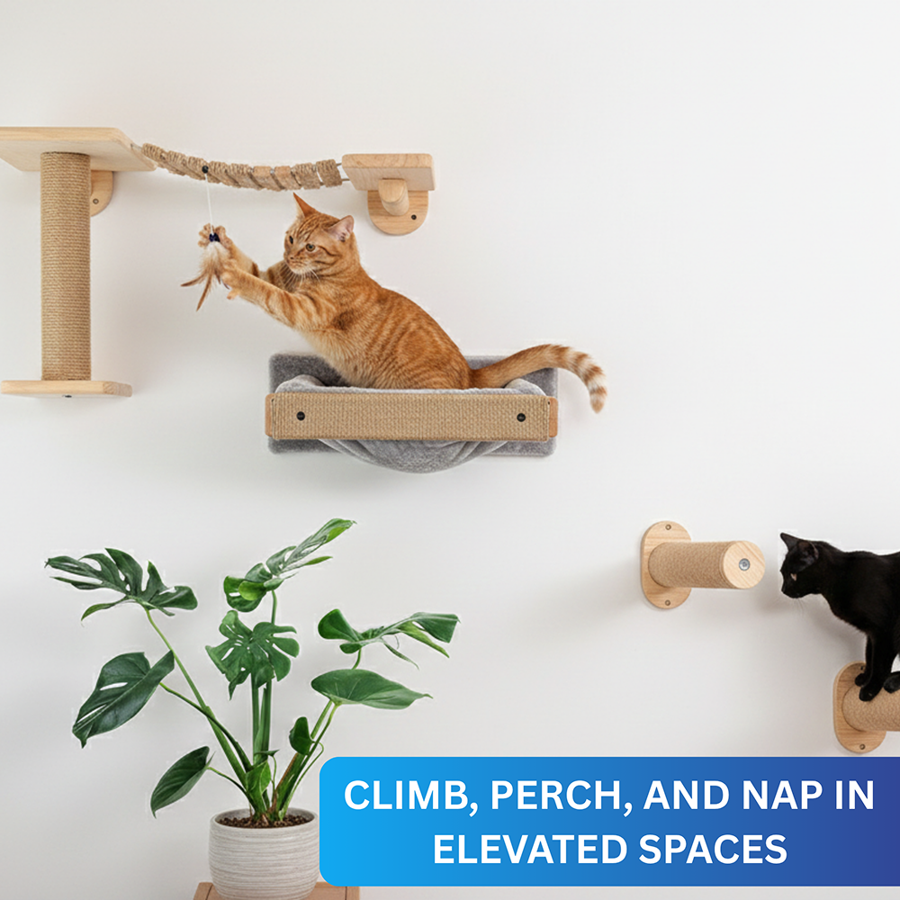 Furrlovers Wall Mounted Perch with Scratching Post & Plush Cushion for Cats (Grey) image 3