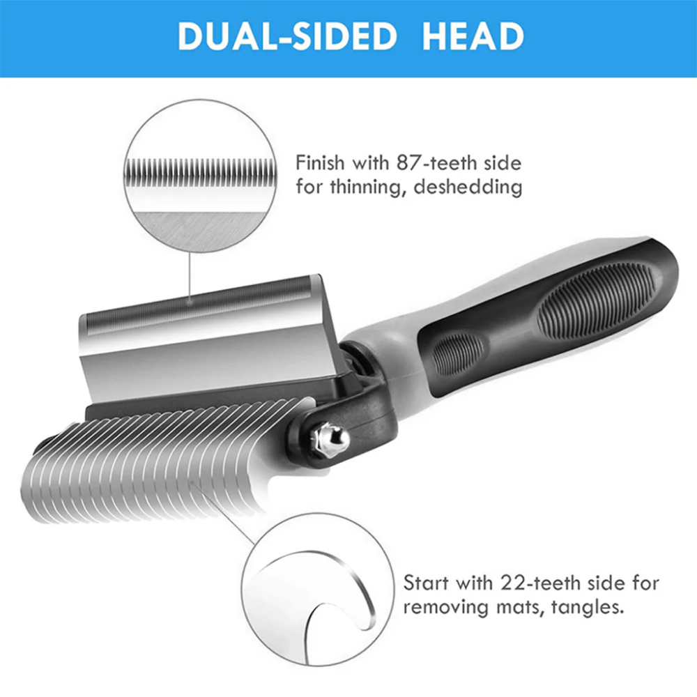 QPets 2 in 1 Deshedding and Dematting Tool for Dogs (Grey) image 3