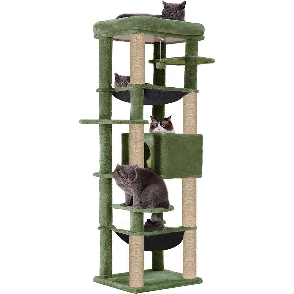 Furrlovers Multilevel Cat Climbing Tower with Top Bed and Multiple Seats (Green) image 1