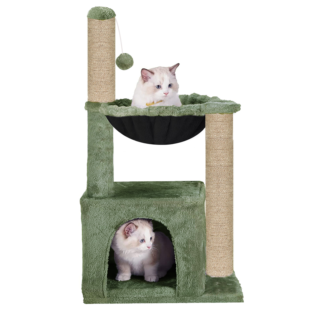 Furrlovers Plush Activity Cat Tree with Condo, Hammock & Jute Rope Scratching Posts for Kittens (Green)