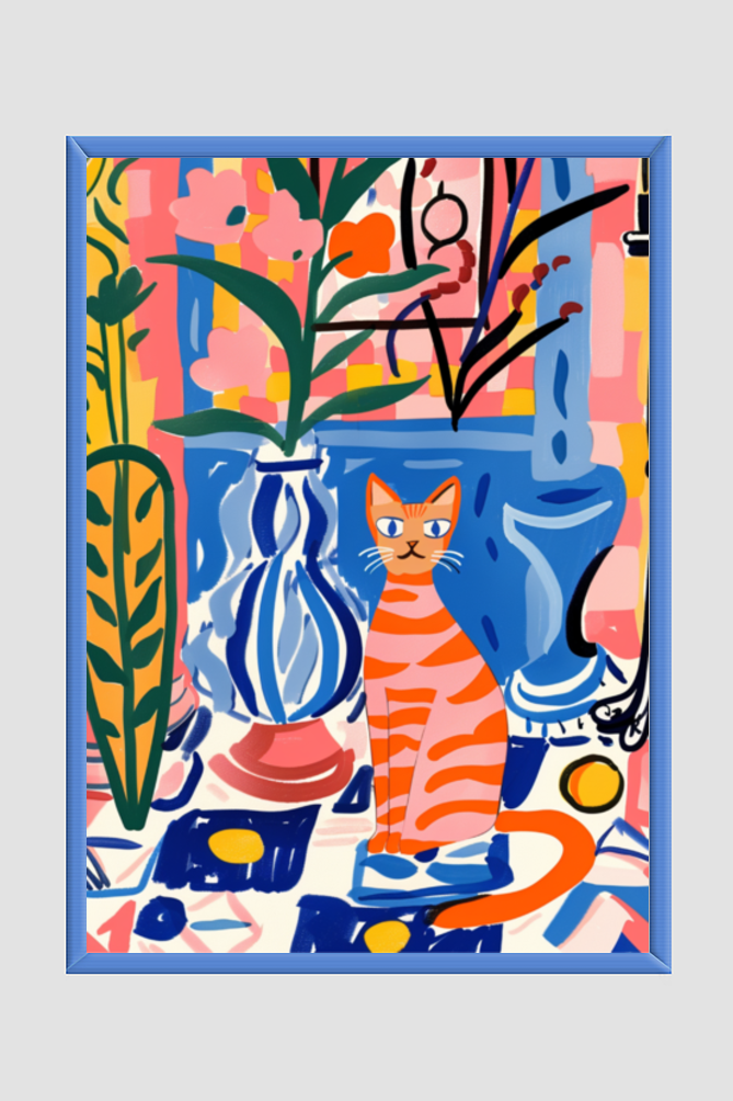 EverythingBoho The House Cat Boho Wall Art (Royal Blue) image 1