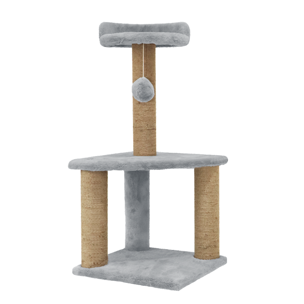 Furrlovers Two Floor Soft Fur Activity Cat Tree for Kittens & Cats with Scratching Post, Natural Sisal Rope & Hanging Ball (Grey)
