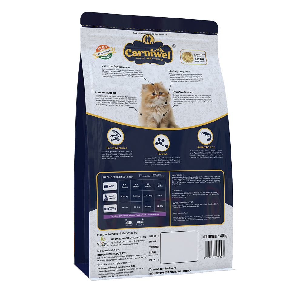 Carniwel Natural Nutrition for Skin, Digestion & Hairball Control Persian Kitten Cat Dry Food image 6