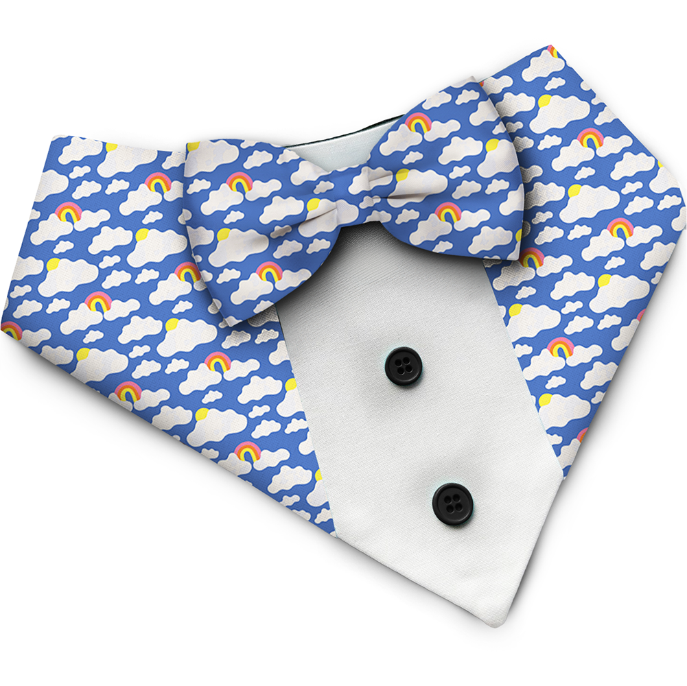 PawsIndia Sky Rainbows Pattern Tuxedo Bandana with Matching Bow for Dogs and Cats