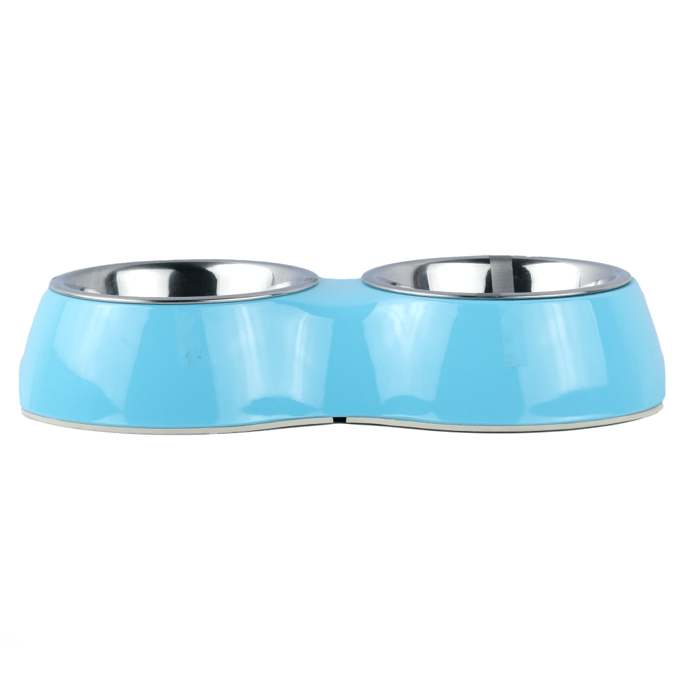 Basil Double Melamine Bowl Dinner Set for Dogs and Cats (Blue) image 2